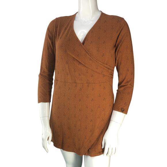 Kuhl Womens Size XL Dress Anya Faux Wrap Crossover Neck Graphic Print Copper - Picture 1 of 14